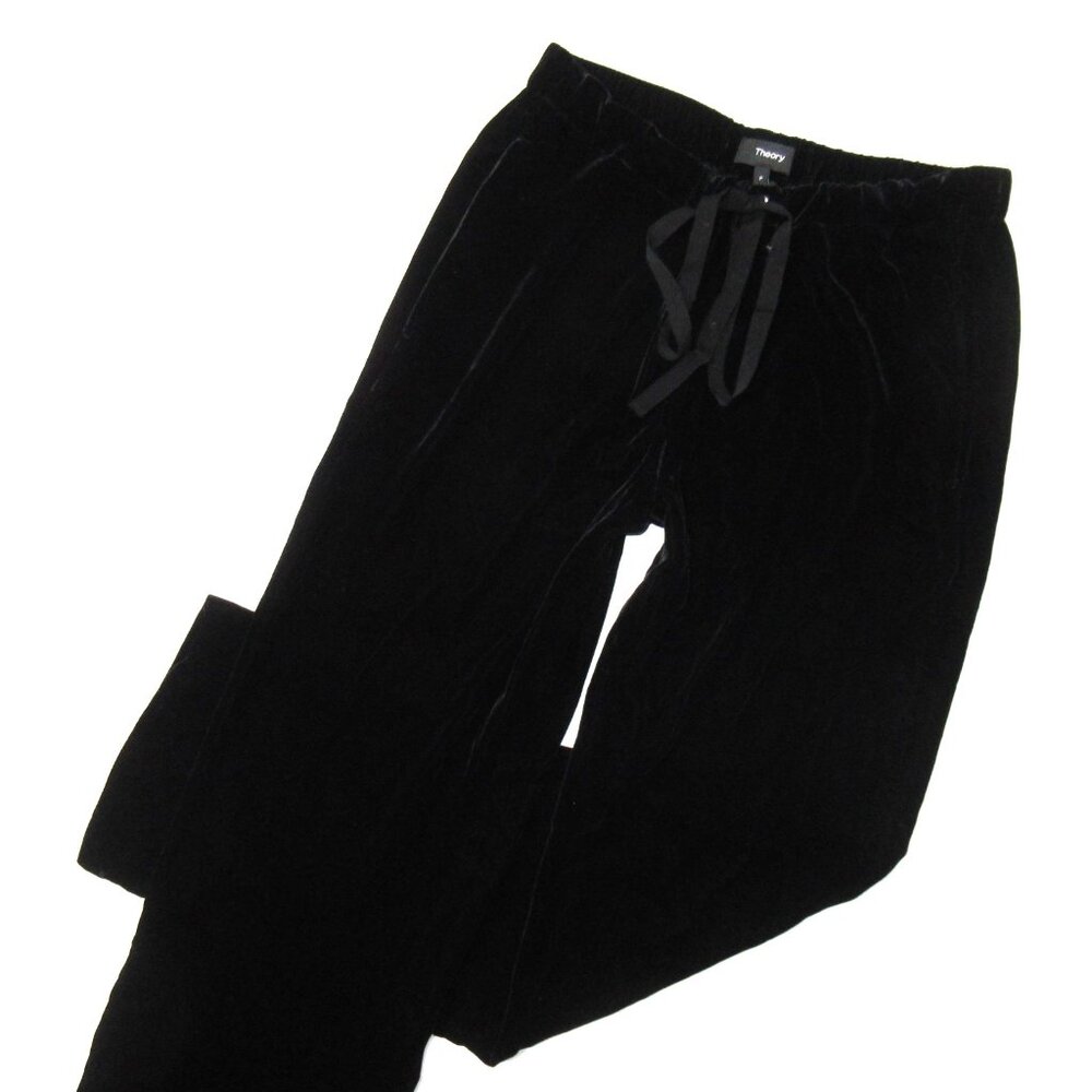 NWT Theory Winszlee in Black Fixture Matte Velvet Drawstring Relaxed Pants P XS - Picture 6 of 15